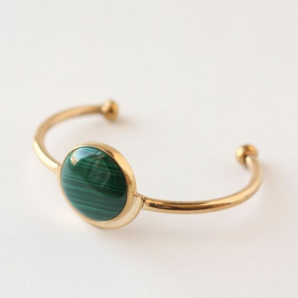 Handcrafted Goldtone & Malachite Cuff Bracelet
